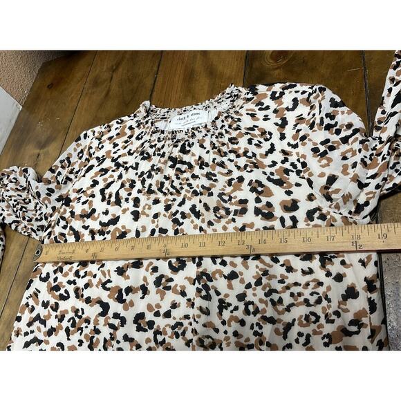 CLOTH & STONE Anthropologie Smocked Leopard Animal Print Shirt Mini Dress Size S - Picture 3 of 6